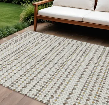 8' X 10' Ivory And Brown Striped Washable Indoor Outdoor Area Rug