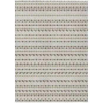 8' X 10' Ivory And Brown Striped Washable Indoor Outdoor Area Rug