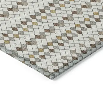 8' X 10' Ivory And Brown Striped Washable Indoor Outdoor Area Rug
