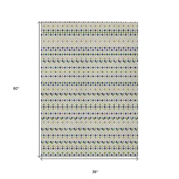 3' X 5' Linen And Lime Green Striped Washable Indoor Outdoor Area Rug