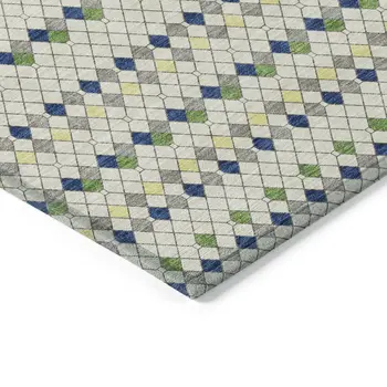 3' X 5' Linen And Lime Green Striped Washable Indoor Outdoor Area Rug
