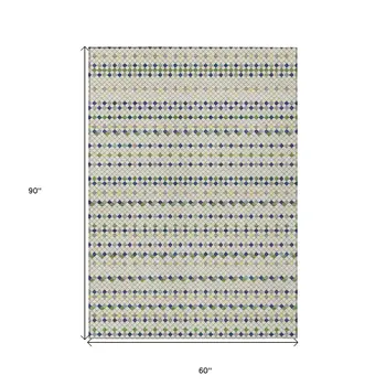 5' X 8' Linen And Lime Green Striped Washable Indoor Outdoor Area Rug