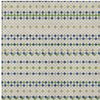 5' X 8' Linen And Lime Green Striped Washable Indoor Outdoor Area Rug