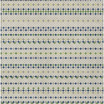 10' X 14' Linen And Lime Green Striped Washable Indoor Outdoor Area Rug