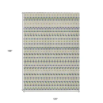 10' X 14' Linen And Lime Green Striped Washable Indoor Outdoor Area Rug