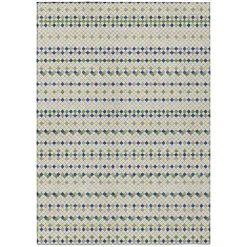 10' X 14' Linen And Lime Green Striped Washable Indoor Outdoor Area Rug