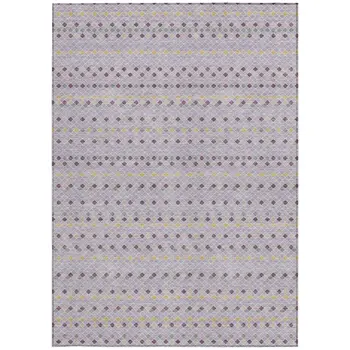 5' X 8' Lavender And Ivory Striped Washable Indoor Outdoor Area Rug