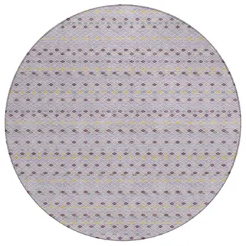 8' Lavender And Ivory Round Striped Washable Indoor Outdoor Area Rug