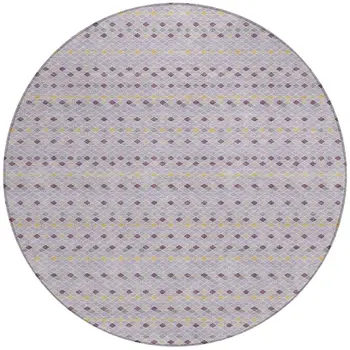 8' Lavender And Ivory Round Striped Washable Indoor Outdoor Area Rug