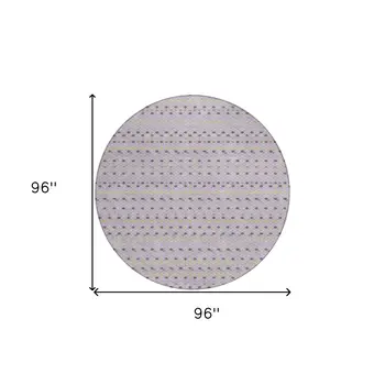 8' Lavender And Ivory Round Striped Washable Indoor Outdoor Area Rug