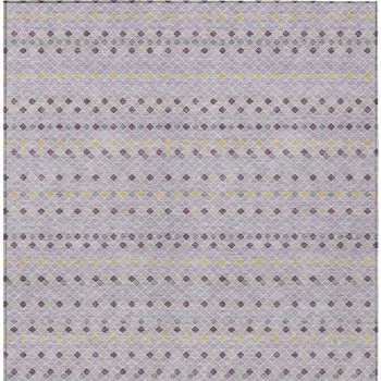 9' X 12' Lavender And Ivory Striped Washable Indoor Outdoor Area Rug