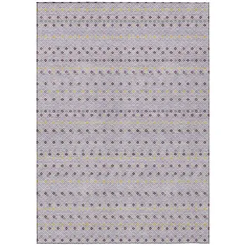 9' X 12' Lavender And Ivory Striped Washable Indoor Outdoor Area Rug