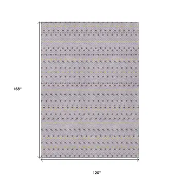 10' X 14' Lavender And Ivory Striped Washable Indoor Outdoor Area Rug