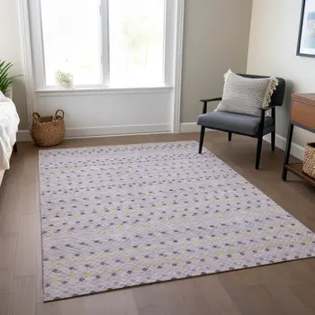 10' X 14' Lavender And Ivory Striped Washable Indoor Outdoor Area Rug