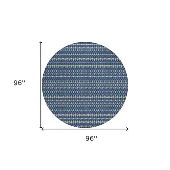 8' Navy Blue And Mint Green Round Striped Washable Indoor Outdoor Area Rug