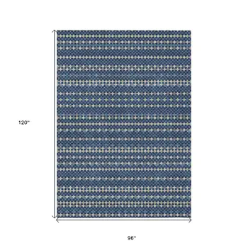 8' X 10' Navy Blue And Mint Green Striped Washable Indoor Outdoor Area Rug
