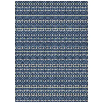 8' X 10' Navy Blue And Mint Green Striped Washable Indoor Outdoor Area Rug