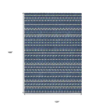 10' X 14' Navy Blue And Mint Green Striped Washable Indoor Outdoor Area Rug