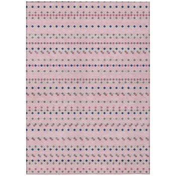 3' X 5' Pink And Ivory Striped Washable Indoor Outdoor Area Rug