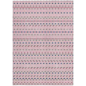 3' X 5' Pink And Ivory Striped Washable Indoor Outdoor Area Rug
