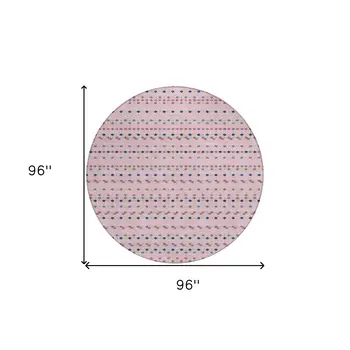 8' Pink And Ivory Round Striped Washable Indoor Outdoor Area Rug