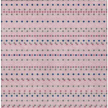 9' X 12' Pink And Ivory Striped Washable Indoor Outdoor Area Rug