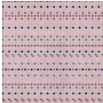10' X 14' Pink And Ivory Striped Washable Indoor Outdoor Area Rug