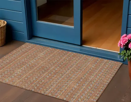 3' X 5' Orange And Taupe Striped Washable Indoor Outdoor Area Rug