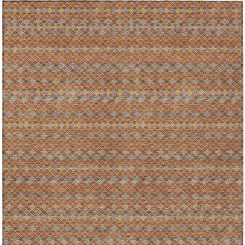 3' X 5' Orange And Taupe Striped Washable Indoor Outdoor Area Rug