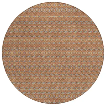 8' Orange And Taupe Round Striped Washable Indoor Outdoor Area Rug