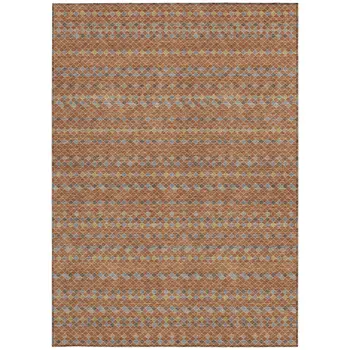 8' X 10' Orange And Taupe Striped Washable Indoor Outdoor Area Rug