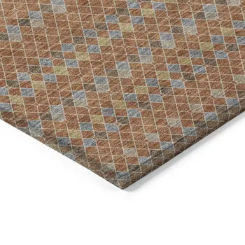 8' X 10' Orange And Taupe Striped Washable Indoor Outdoor Area Rug