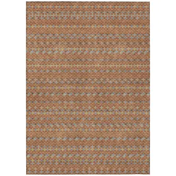 9' X 12' Orange And Taupe Striped Washable Indoor Outdoor Area Rug