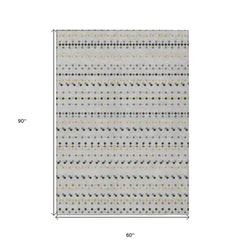 5' X 8' Silver And Gray Striped Washable Indoor Outdoor Area Rug