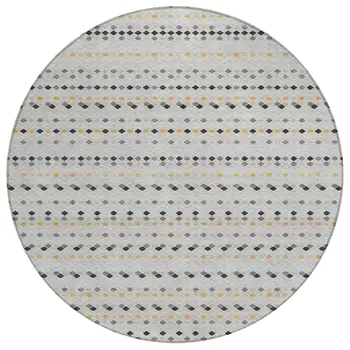 8' Silver And Gray Round Striped Washable Indoor Outdoor Area Rug