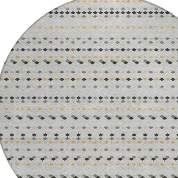 8' Silver And Gray Round Striped Washable Indoor Outdoor Area Rug