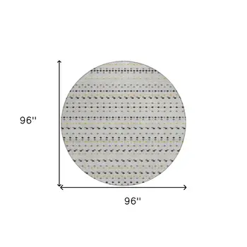 8' Silver And Gray Round Striped Washable Indoor Outdoor Area Rug