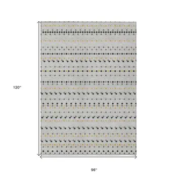 8' X 10' Silver And Gray Striped Washable Indoor Outdoor Area Rug