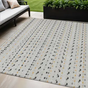 9' X 12' Silver And Gray Striped Washable Indoor Outdoor Area Rug