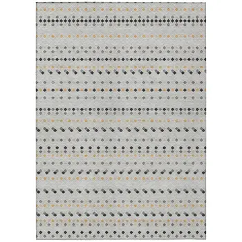 9' X 12' Silver And Gray Striped Washable Indoor Outdoor Area Rug