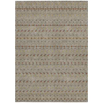 3' X 5' Taupe And Copper Striped Washable Indoor Outdoor Area Rug