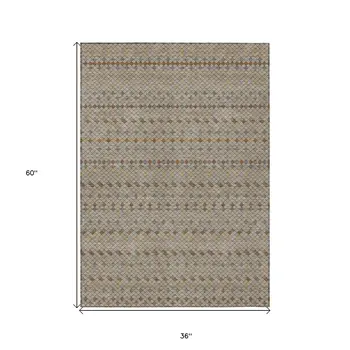3' X 5' Taupe And Copper Striped Washable Indoor Outdoor Area Rug
