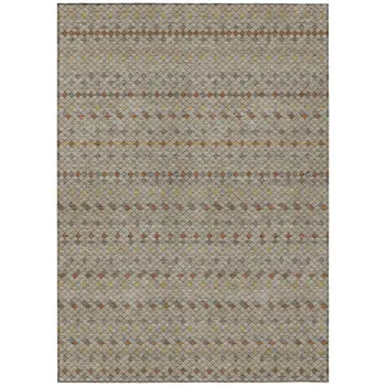 3' X 5' Taupe And Copper Striped Washable Indoor Outdoor Area Rug