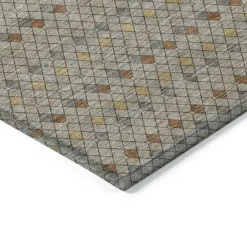 3' X 5' Taupe And Copper Striped Washable Indoor Outdoor Area Rug