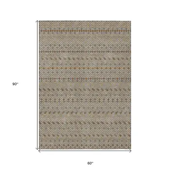 5' X 8' Taupe And Copper Striped Washable Indoor Outdoor Area Rug