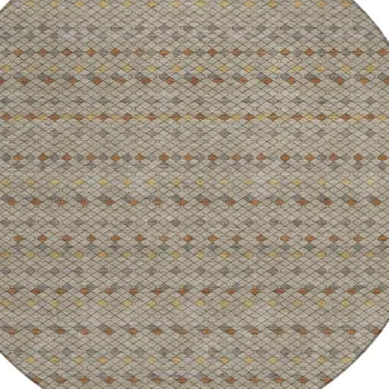 8' Taupe And Copper Round Striped Washable Indoor Outdoor Area Rug