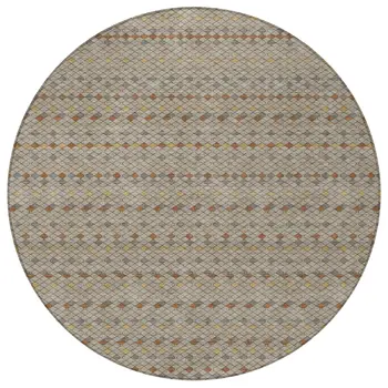 8' Taupe And Copper Round Striped Washable Indoor Outdoor Area Rug