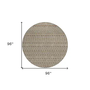 8' Taupe And Copper Round Striped Washable Indoor Outdoor Area Rug