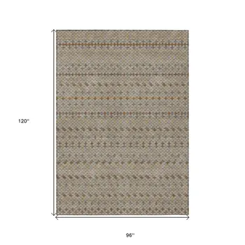 8' X 10' Taupe And Copper Striped Washable Indoor Outdoor Area Rug