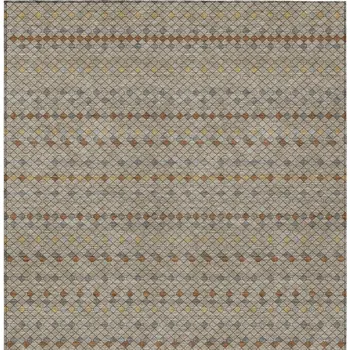 9' X 12' Taupe And Copper Striped Washable Indoor Outdoor Area Rug